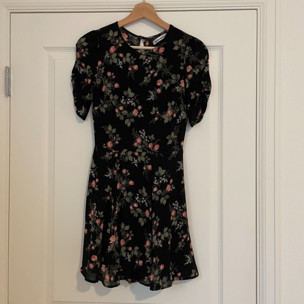 Reformation Gracie Black Floral Mini Dress with Pink & Green Accents - Picture 4 of 7